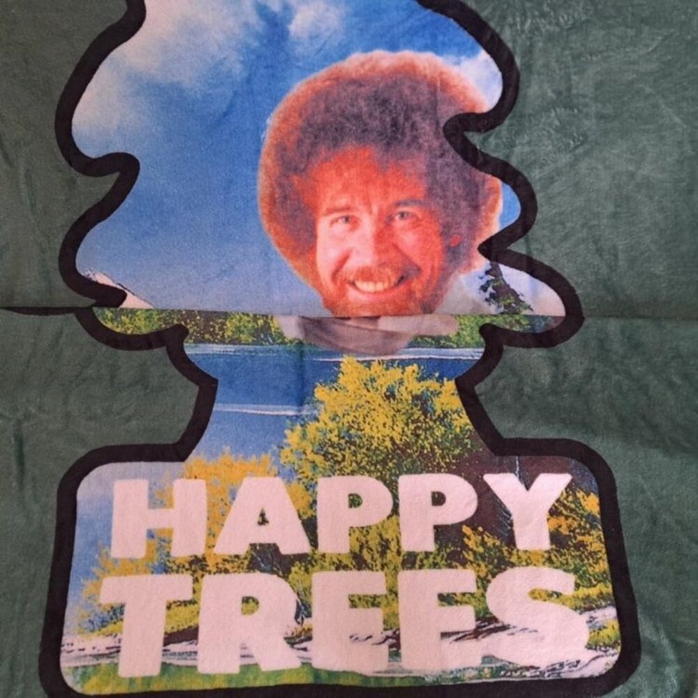 Happy Trees Bob Ross Blanket The Joy of Painting Fleece Gift Throw Plush Rare - Picture 2 of 3